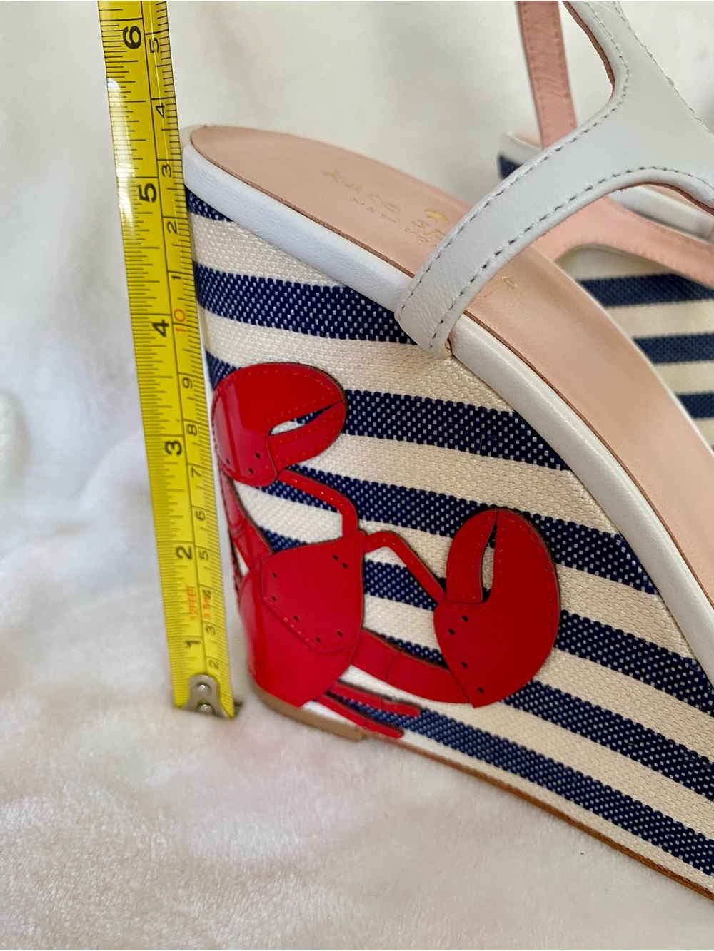 Kate Spade White Leather Stripe Wedge Sandals with Lobster Accent - Picture 2 of 7